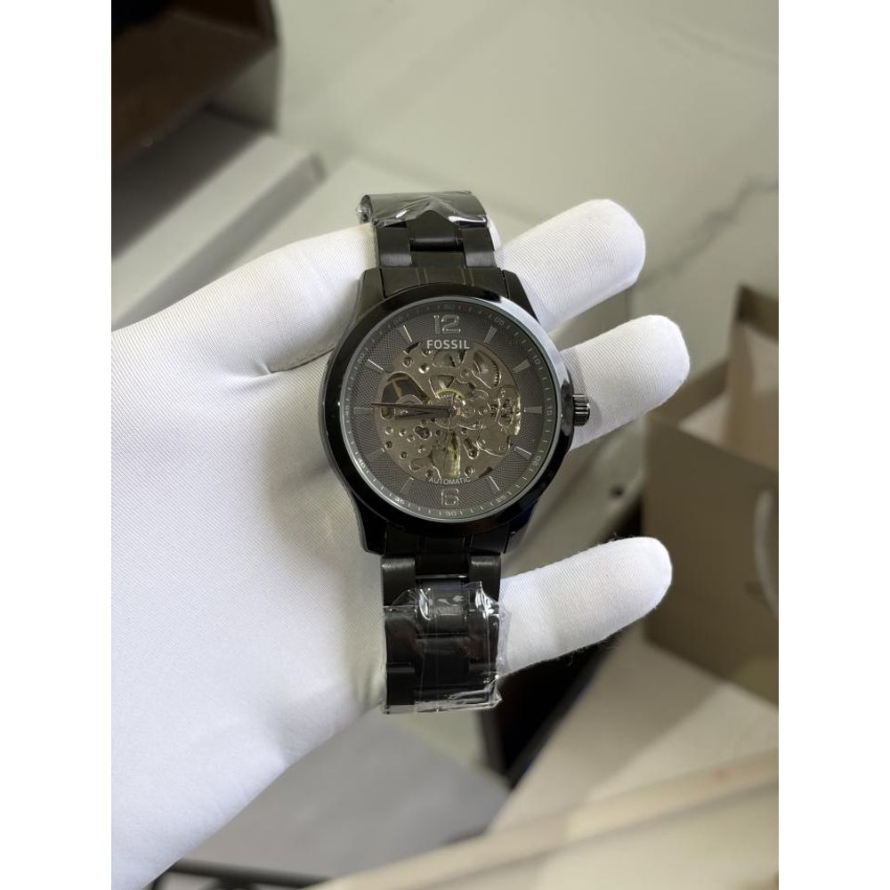 FOSSIIL SKELETON AUTOMATIC HEAVY QUALITY BLACK SILVER  783
