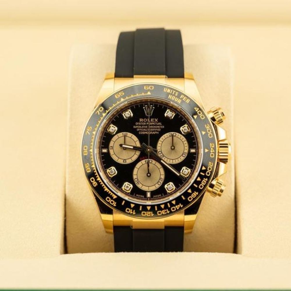 Roleex Cosmograph Daytona Oysterflex Yellow Gold Dial Black Elastomer Strap (195)