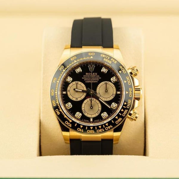Roleex Cosmograph Daytona Oysterflex Yellow Gold Dial Black Elastomer Strap (195)