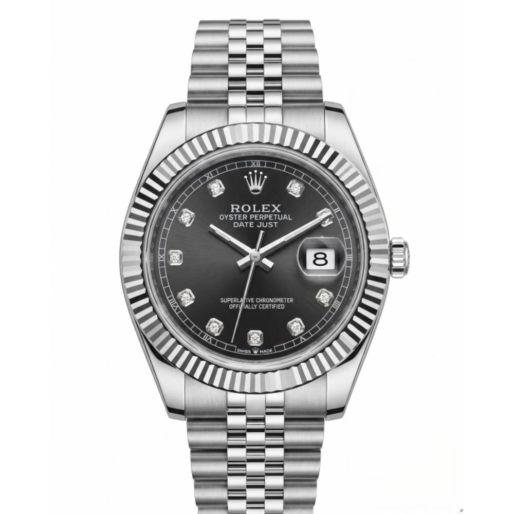 Rolee_x Oyster Perpetual Date Just Diamond Silver Black Dial