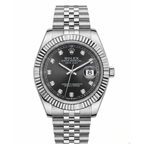 Rolee_x Oyster Perpetual Date Just Diamond Silver Black Dial