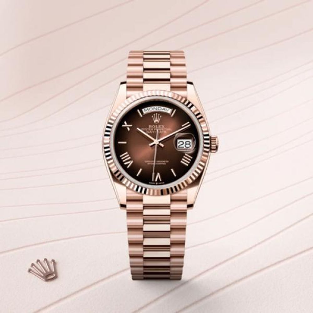 ROLLEX OYSTER PERPETUAL DAY DATE ZR ROSE BROWN SHADED  DIAL HVY 46