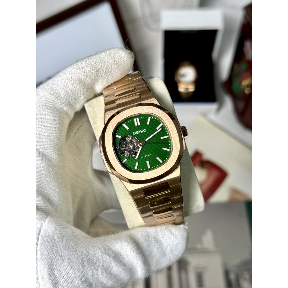 Seiko Nautiko Rose Gold Green Open Heart