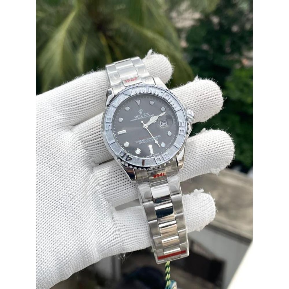 Rollex Yachtmaster Silver Black Dial Sweep Movement AT464