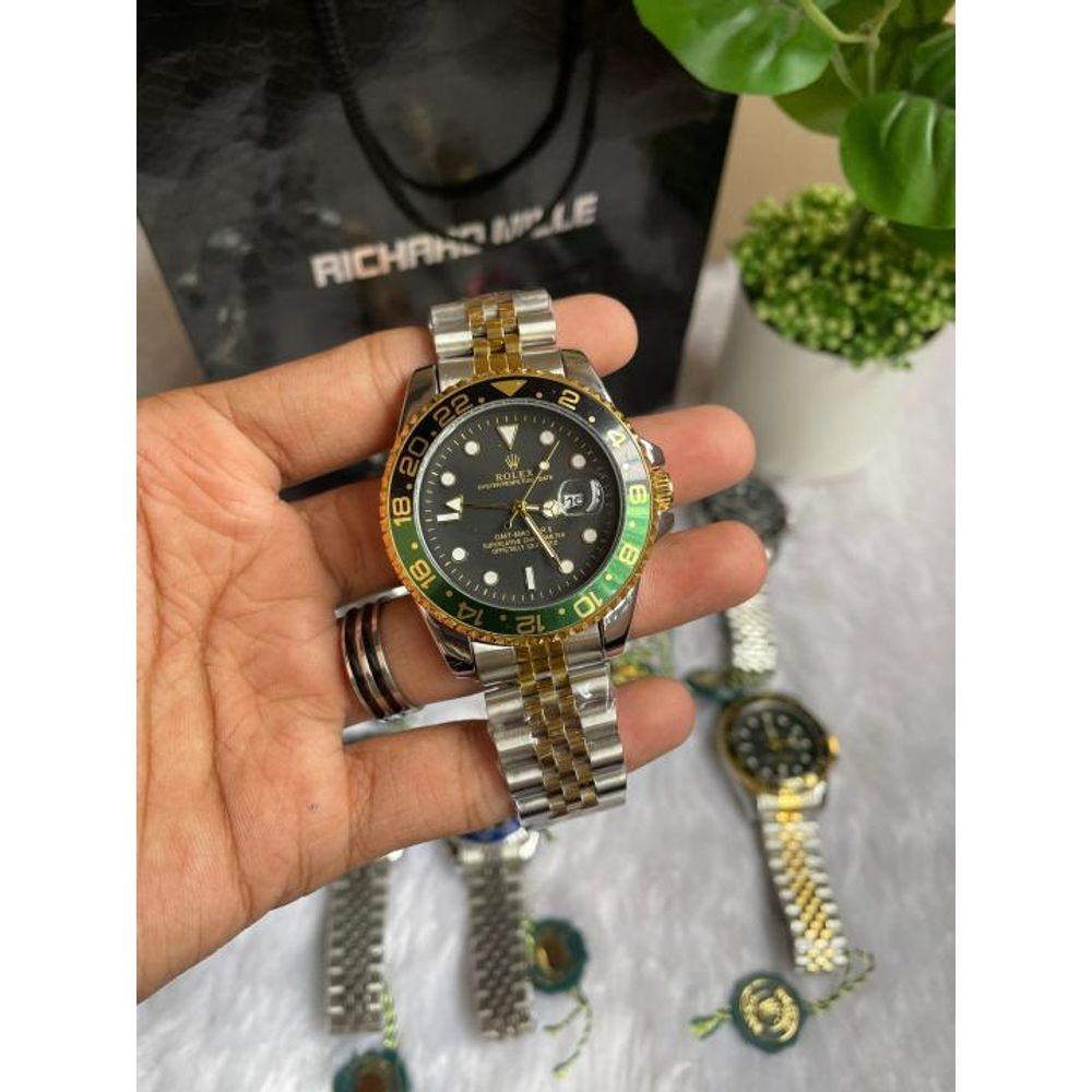 ROLLEX GMT MASTER 2 GOLD TWO TONE GREEN BLACK DIAL AT462
