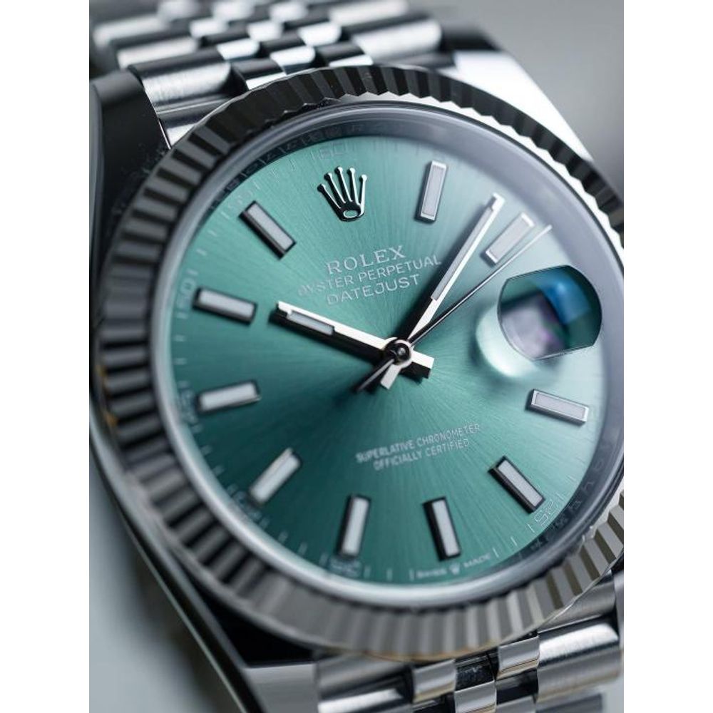 Rolee_x Oyster Perpetual Date Just Silver Green