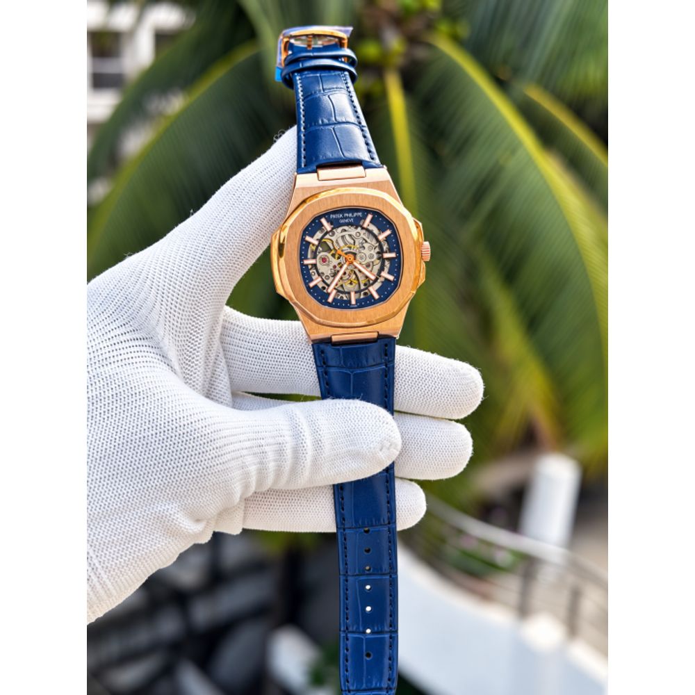 PATEK PHILIPE AUTOMATIC LEATHER BELT BLUE COPPER AT288