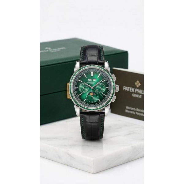 Patek Philipe Grand Complications Style Green Dial Black Leather Strap  (182)
