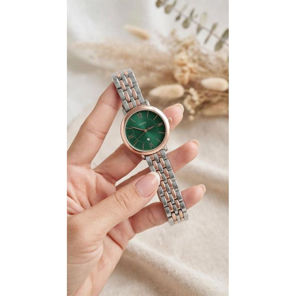 Fossiil Carlie Rosegold Green Dial Two Tone