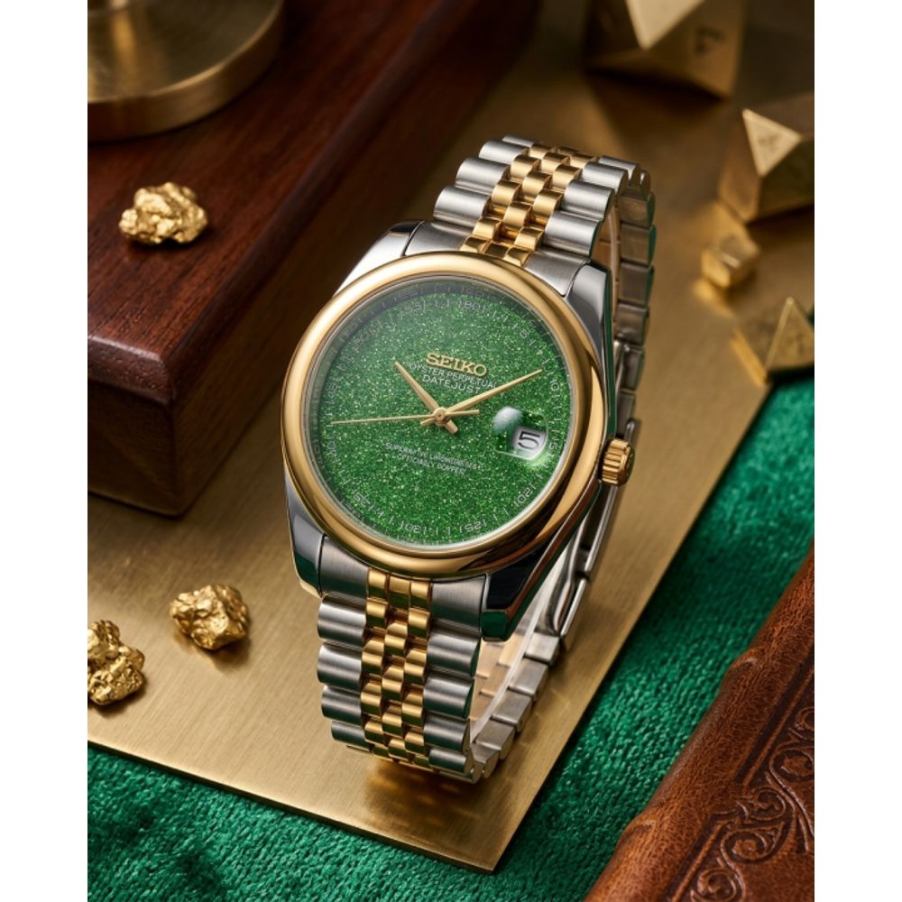 Seiko Galaxy Oyster Perpetual Date Just Two Tone Green Dial