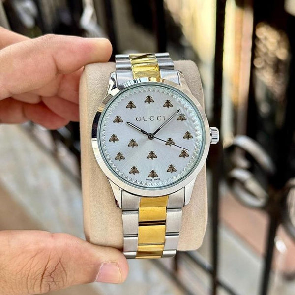 Guchi G-Timeless Bee Two Tone White Dial