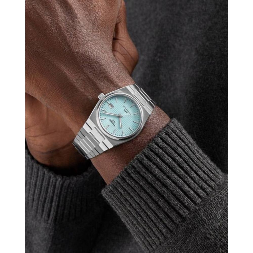 Tissoo_t 1853 Prx Powermatic Quartz silver Sky blue checks