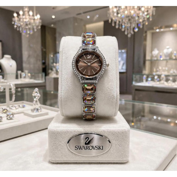 SWAROVSKY CRYSTAL SILVER BROWN WATCH FOR HER 1010