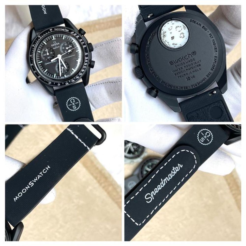 Omegha Swach Chronograph Full Black AT481