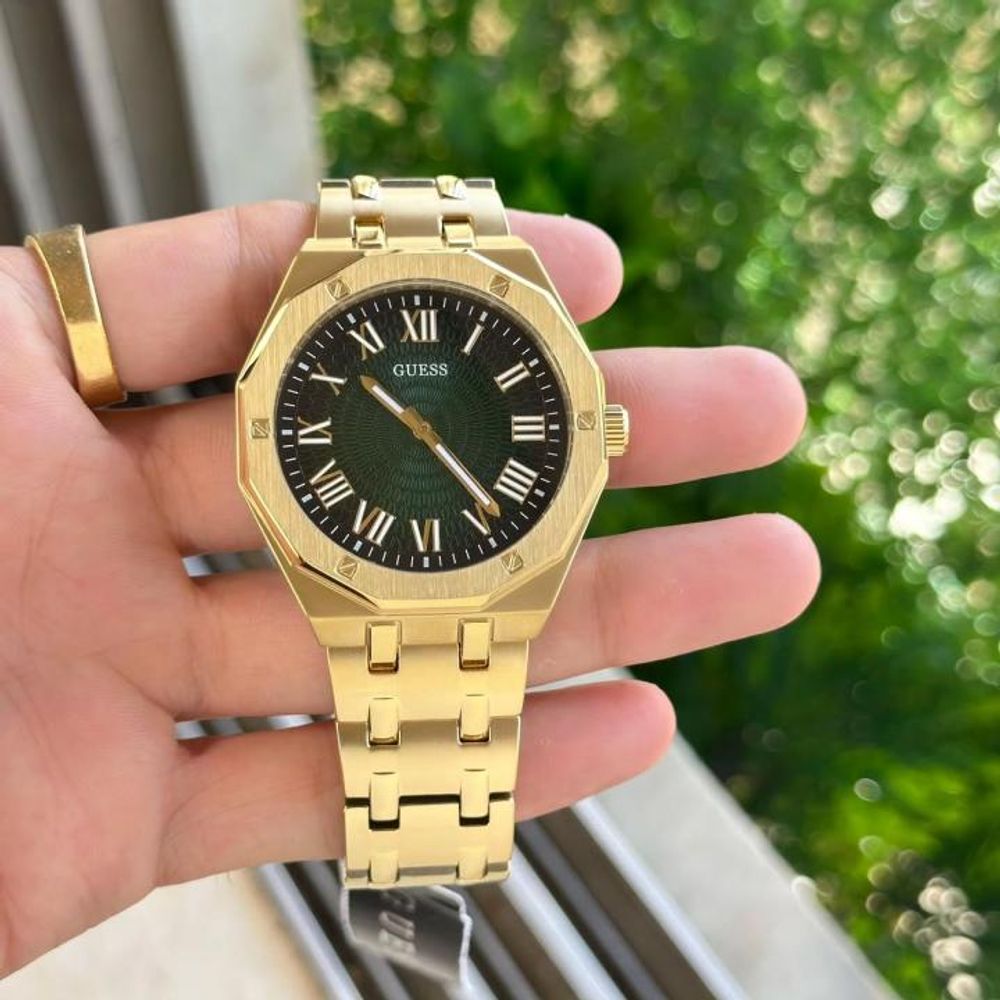 GUES_S ASSET Men  Round Dial Analog  gold green