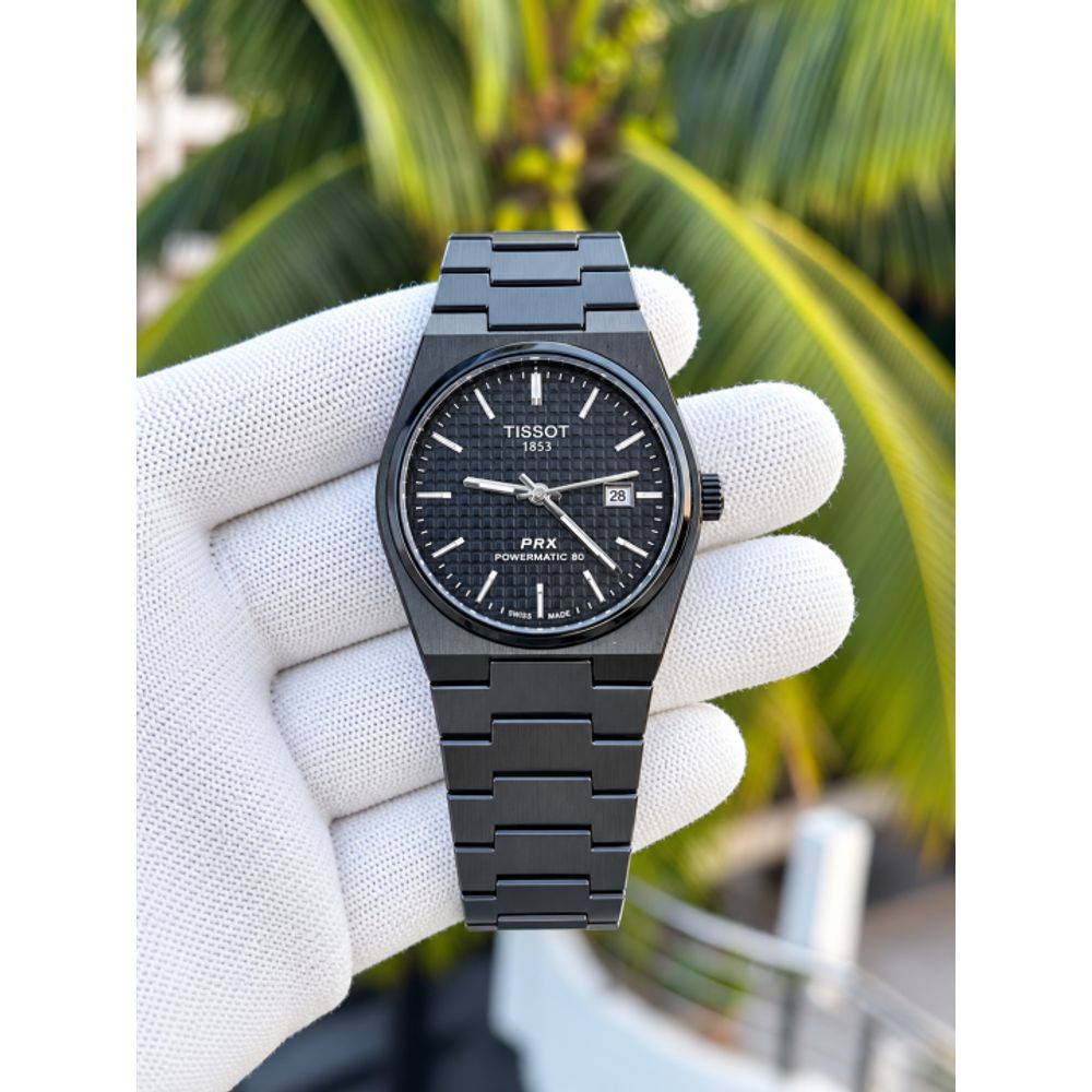 TISOT PRX QUARTZ FULL BLACK TEXTURE DIAL AT358
