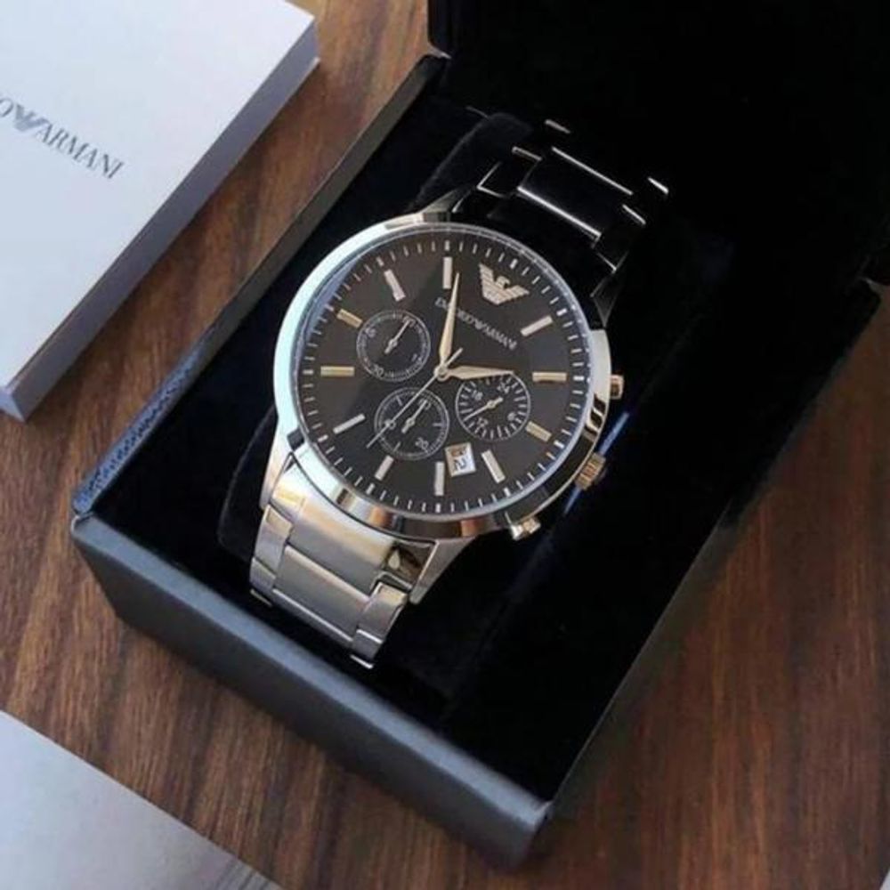 EMPORIO ARRWA%! SILVER BLACK CHRONOGRAPH 1112