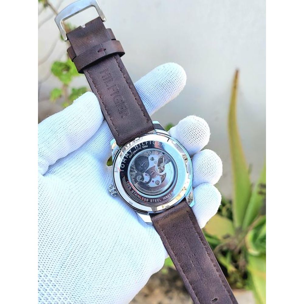Tommy Hilfigar Automatic Leather Belt Brown White Dial AT143