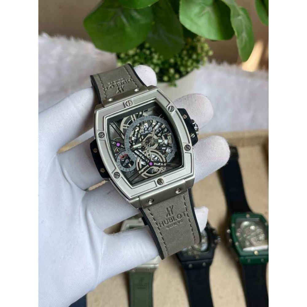 Hublot Bigbang Square Silver Grey Leather Belt AT519