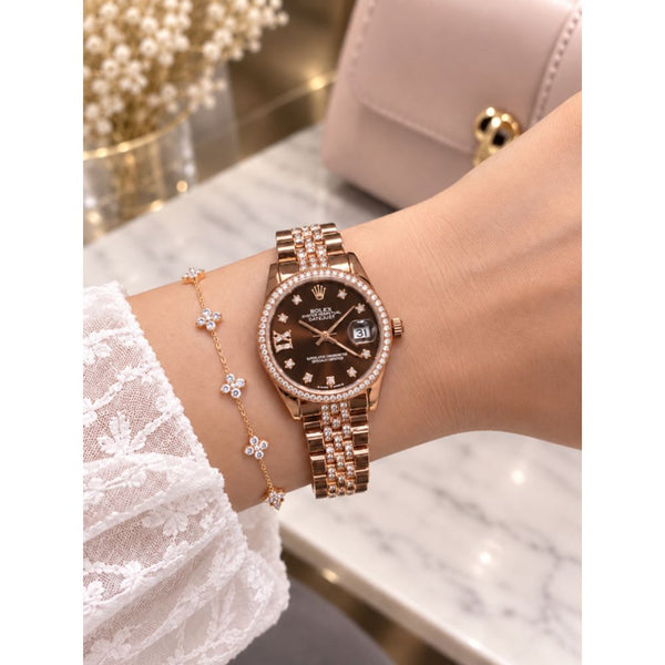 Roleex Women Oyster Perpetual Date Just Brown