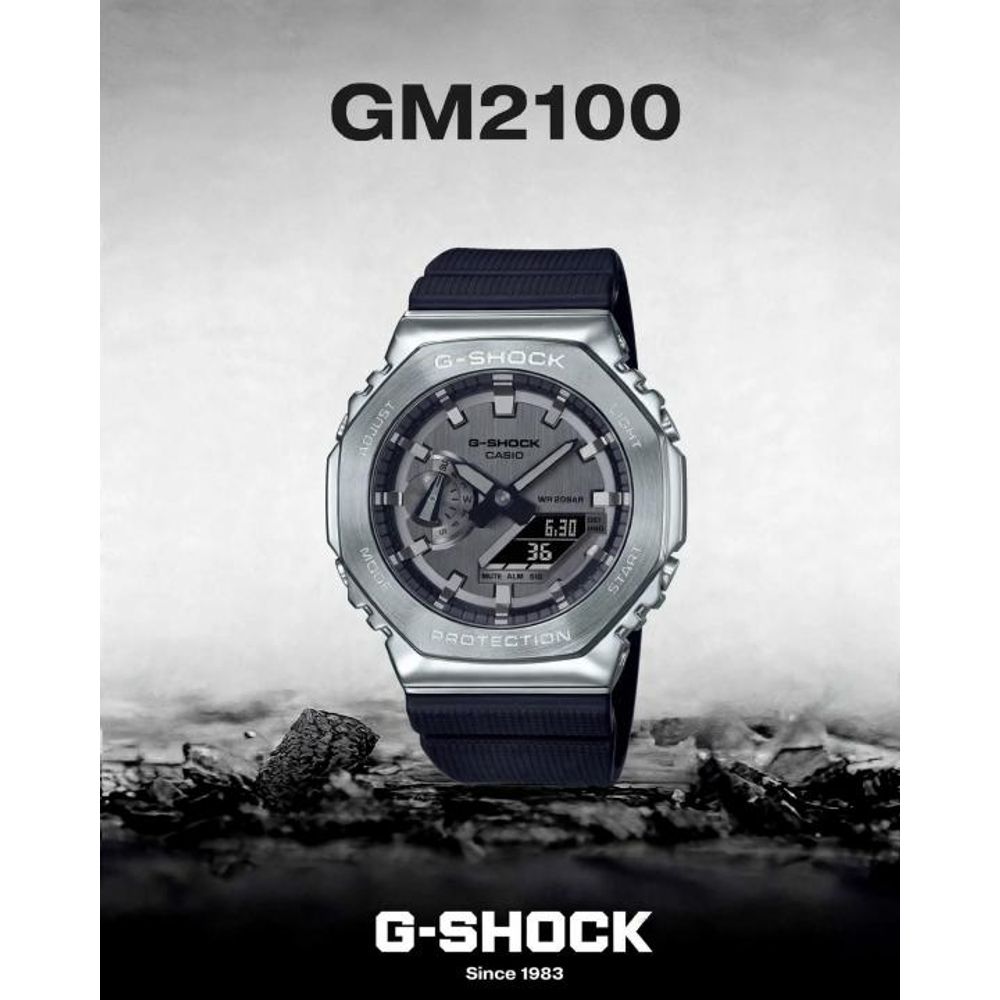 Casio g shock gm2100 black silver Black