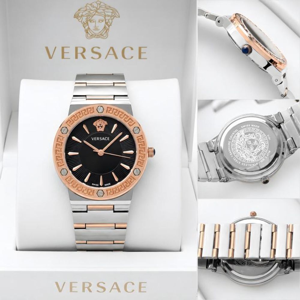 VERSACE GRECA TWO-TONE SILVER BLACK WATCH FOR HER 1049
