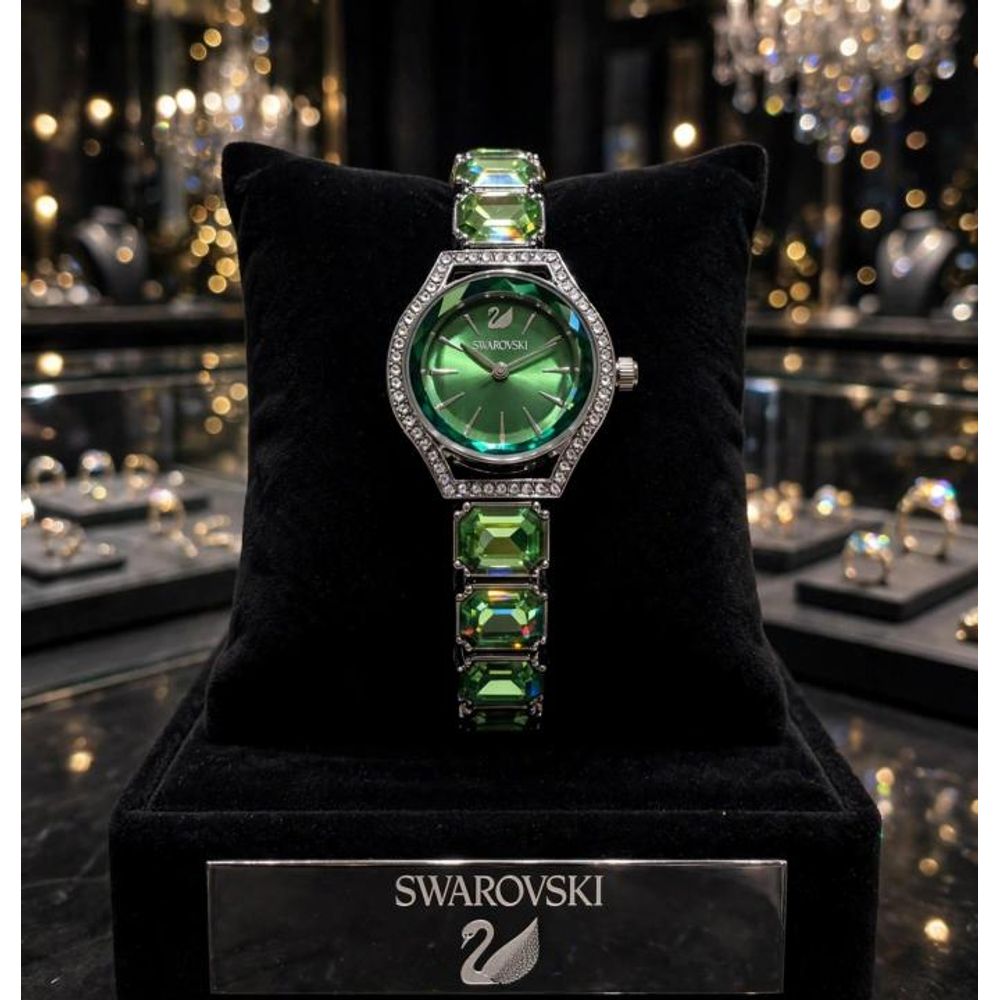 SWAROVSKY CRYSTAL SILVER GREEN WATCH FOR HER 1000