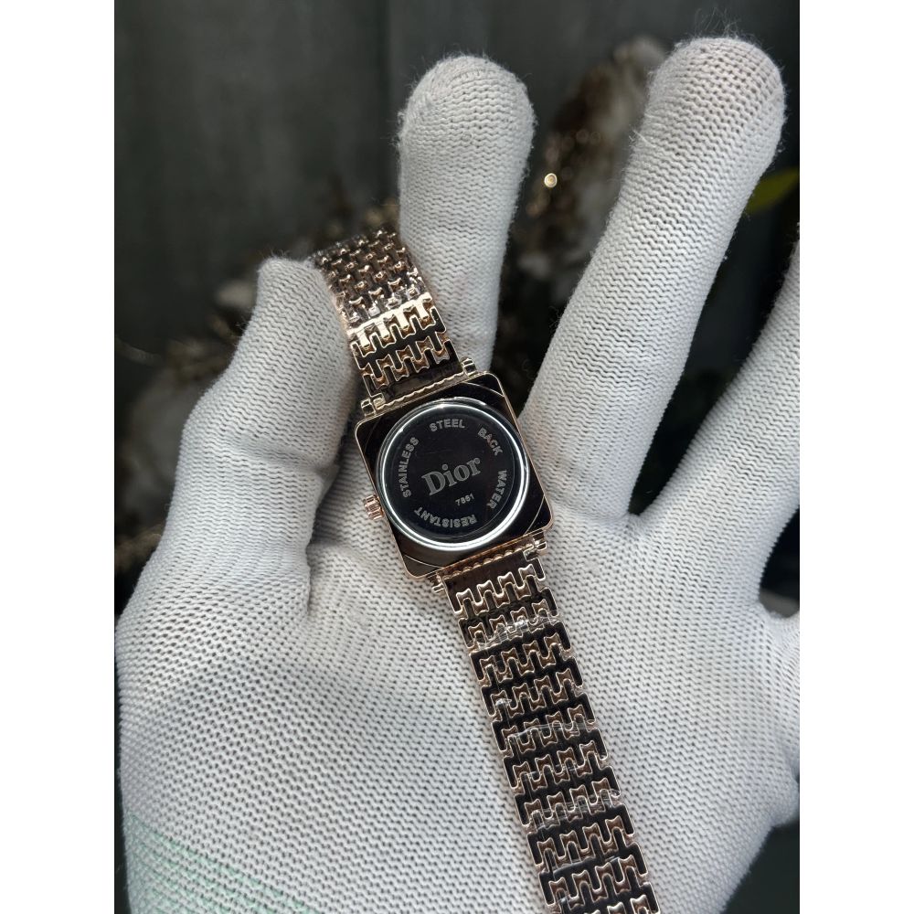 Dio r Rose Gold White Square Premium Ladies Watch