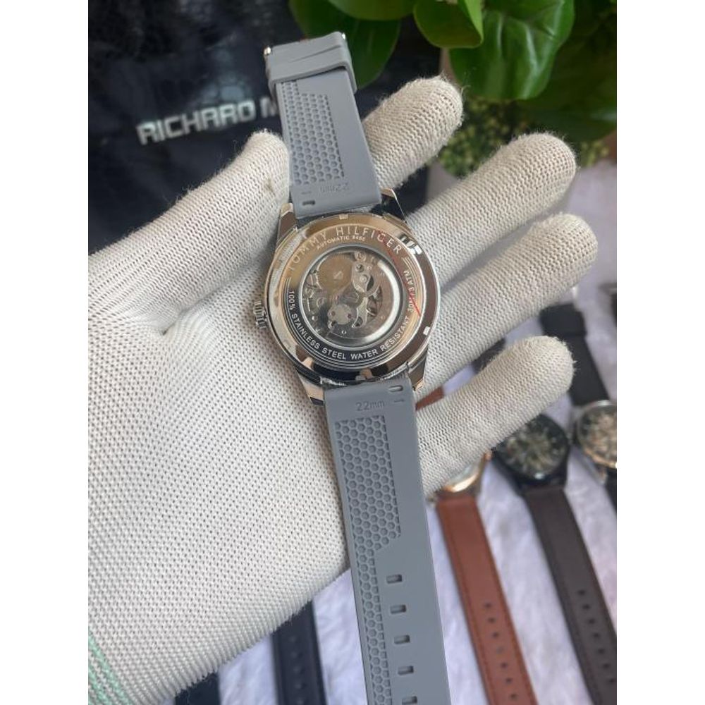 Tommyy  Hilfiger Automatic Silicon Belt Grey Silver Black AT145