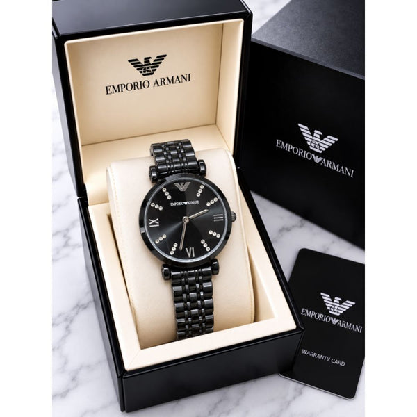 EMPORIO ArrWa%! WOMEN FULL BLACK DIAMOND DIAL AT347