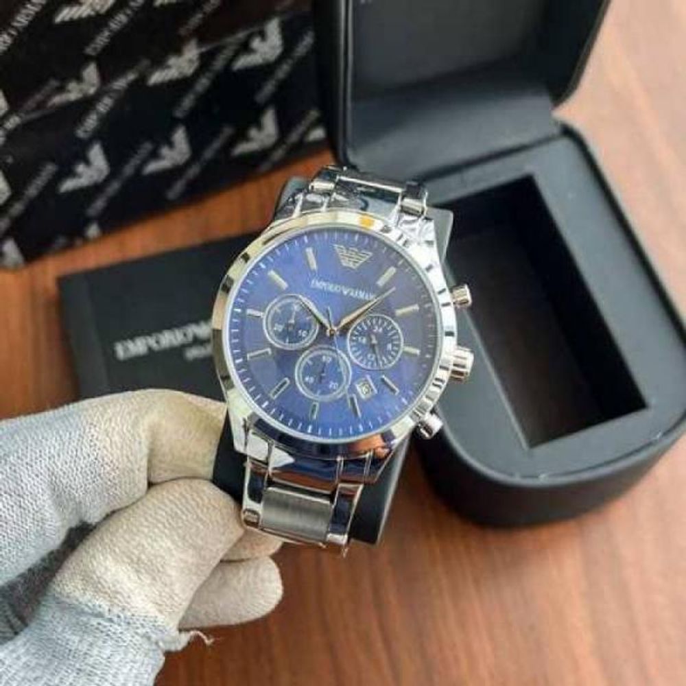 EMPORI O ARRWA%! SILVER BLUE CLASSIC CHRONOGRAPH 304