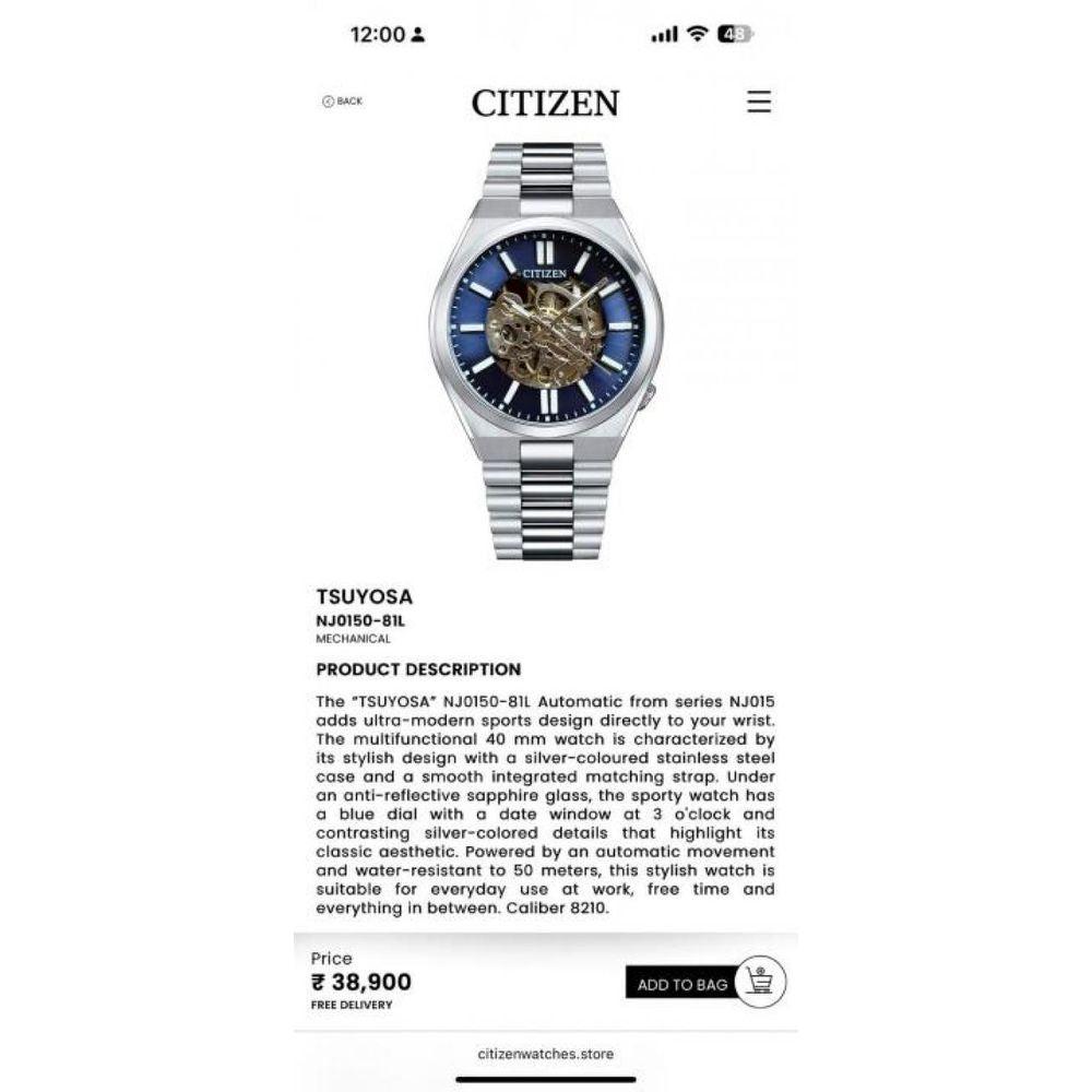 CITIZE N TSUYOSA AUTOMATIC SILVER BLUE 367