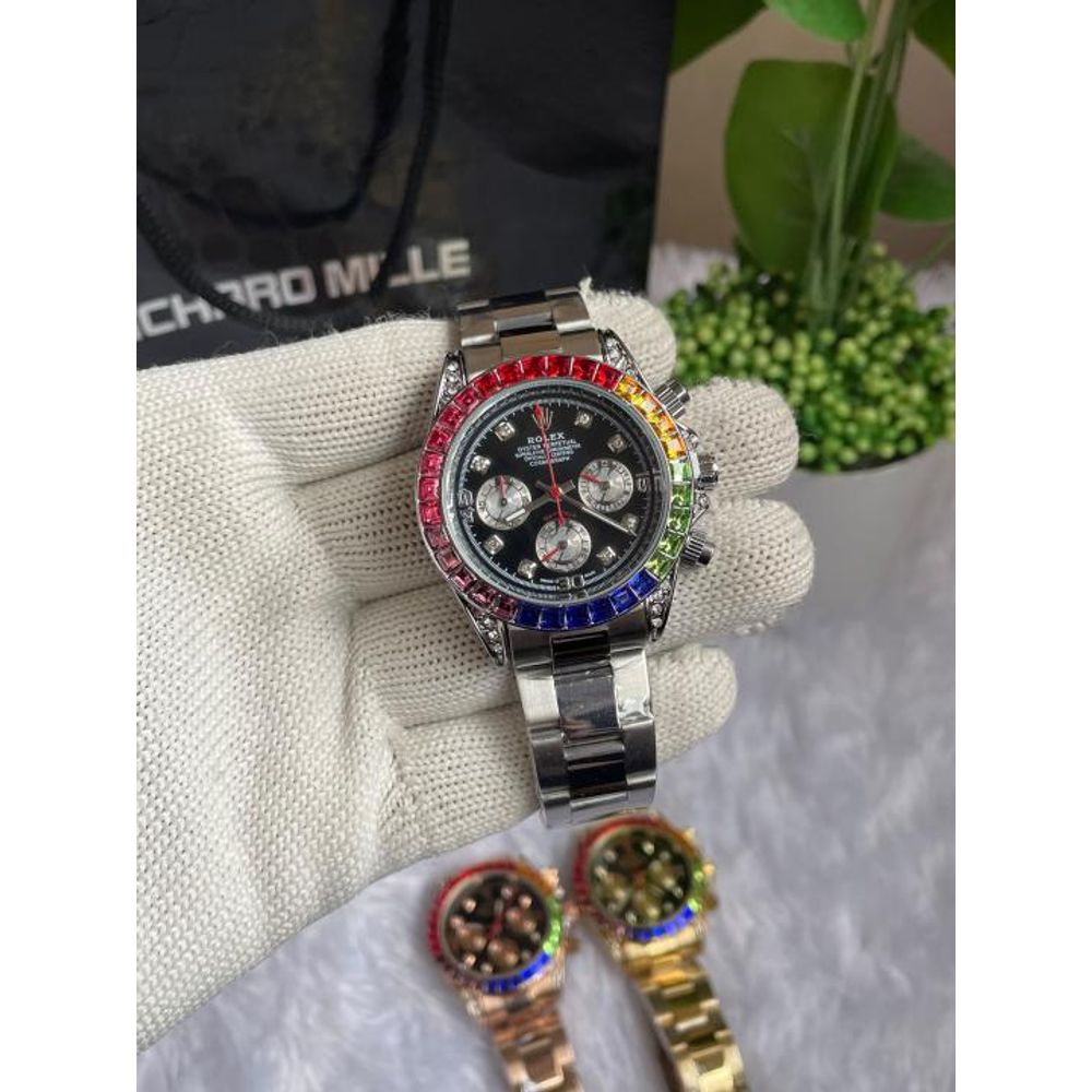 ROLLEX RAINBOW DIAMOND SILVER BLACK DIAL AT235