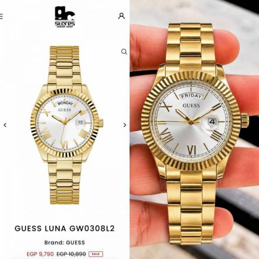 Guess Day Date Men Gold White watch