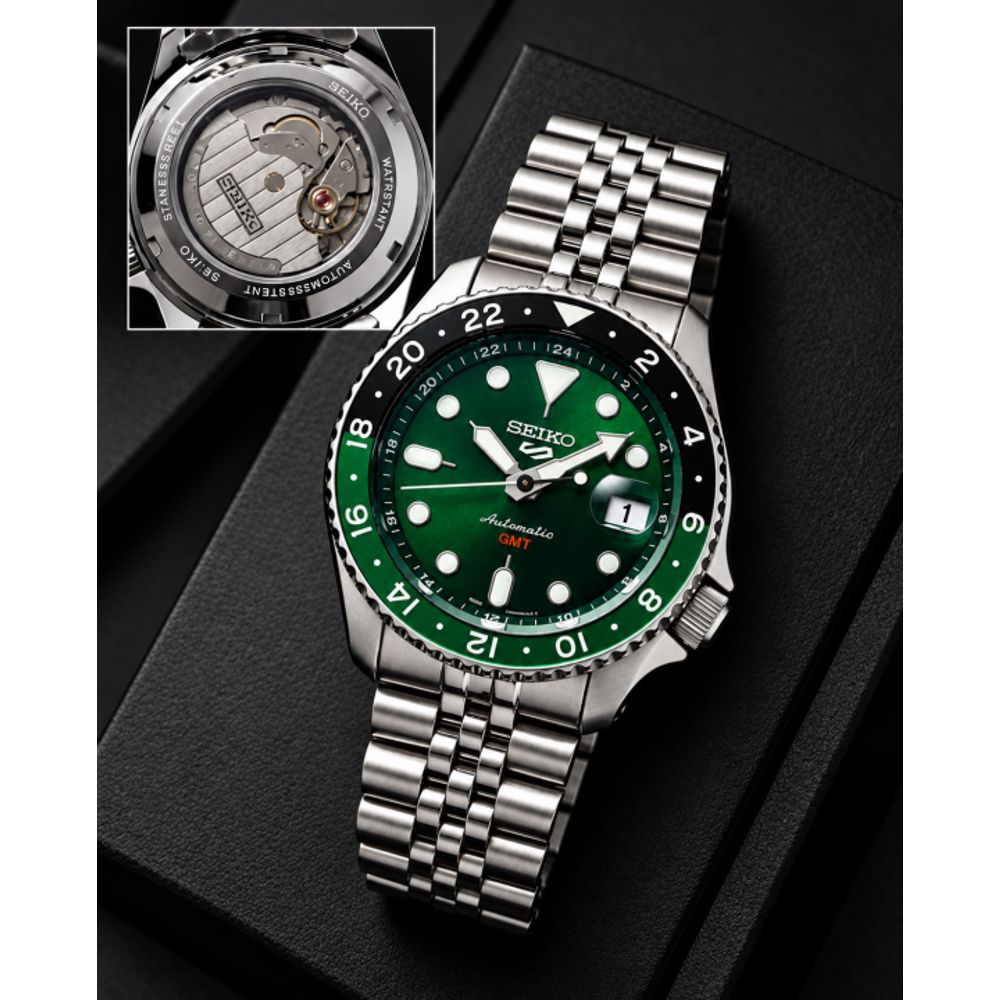 Seiko Sports GMT Open Back Silver Green AT438