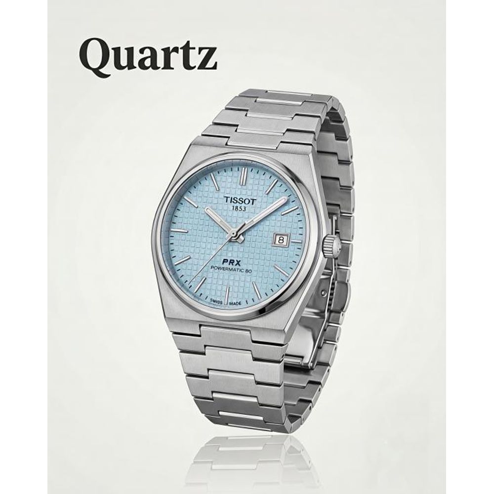 Tissoo_t 1853 Prx Powermatic Quartz silver Sky blue checks