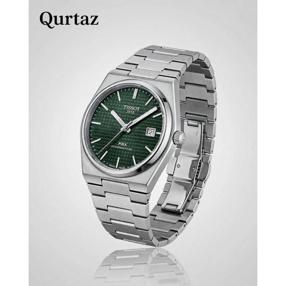 Tissoo_t 1853 Prx Powermatic Quartz  silver green checks