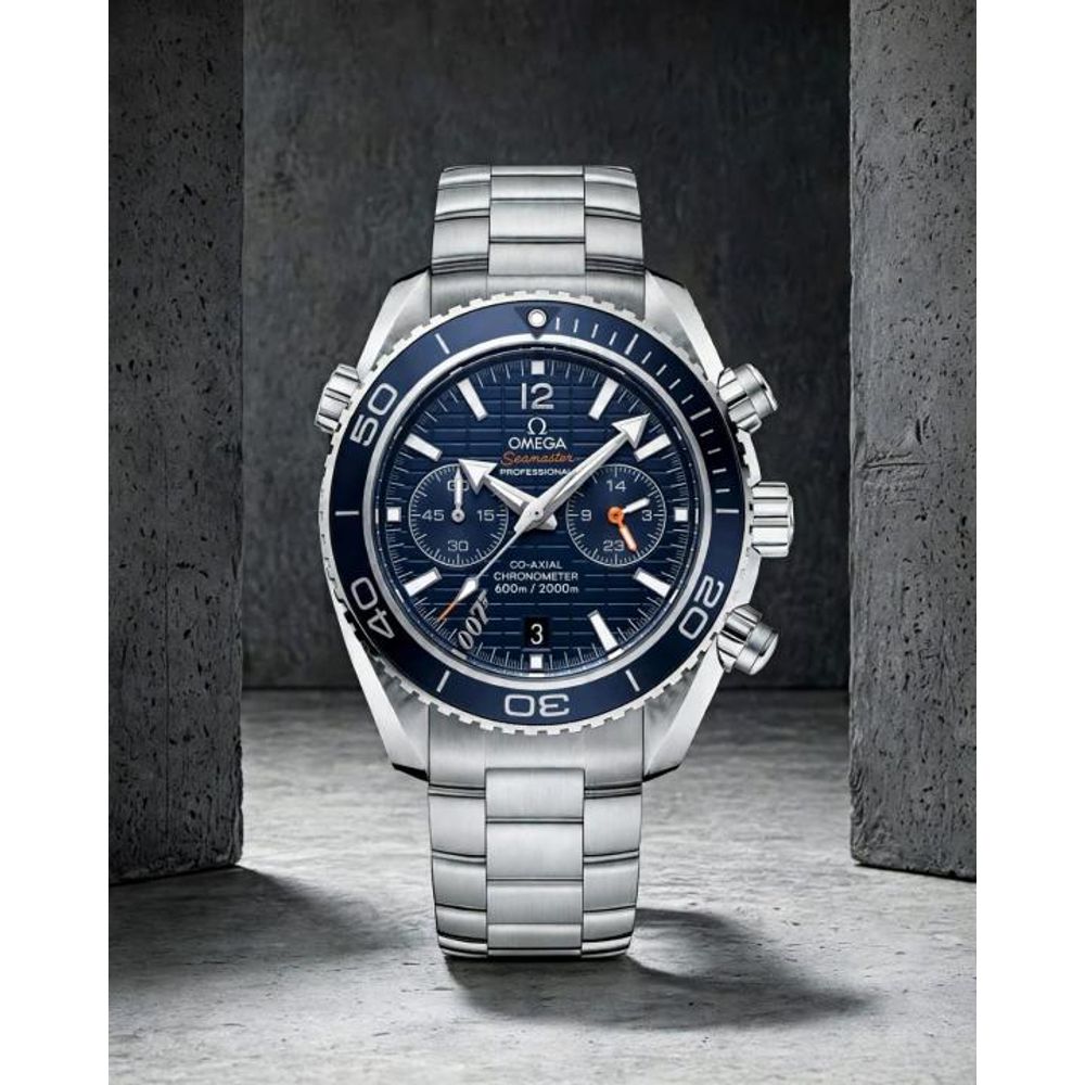 OMEGG_A Seamaster Planet Ocean 600M Co-Axial Chronograph 007 silver Blue.