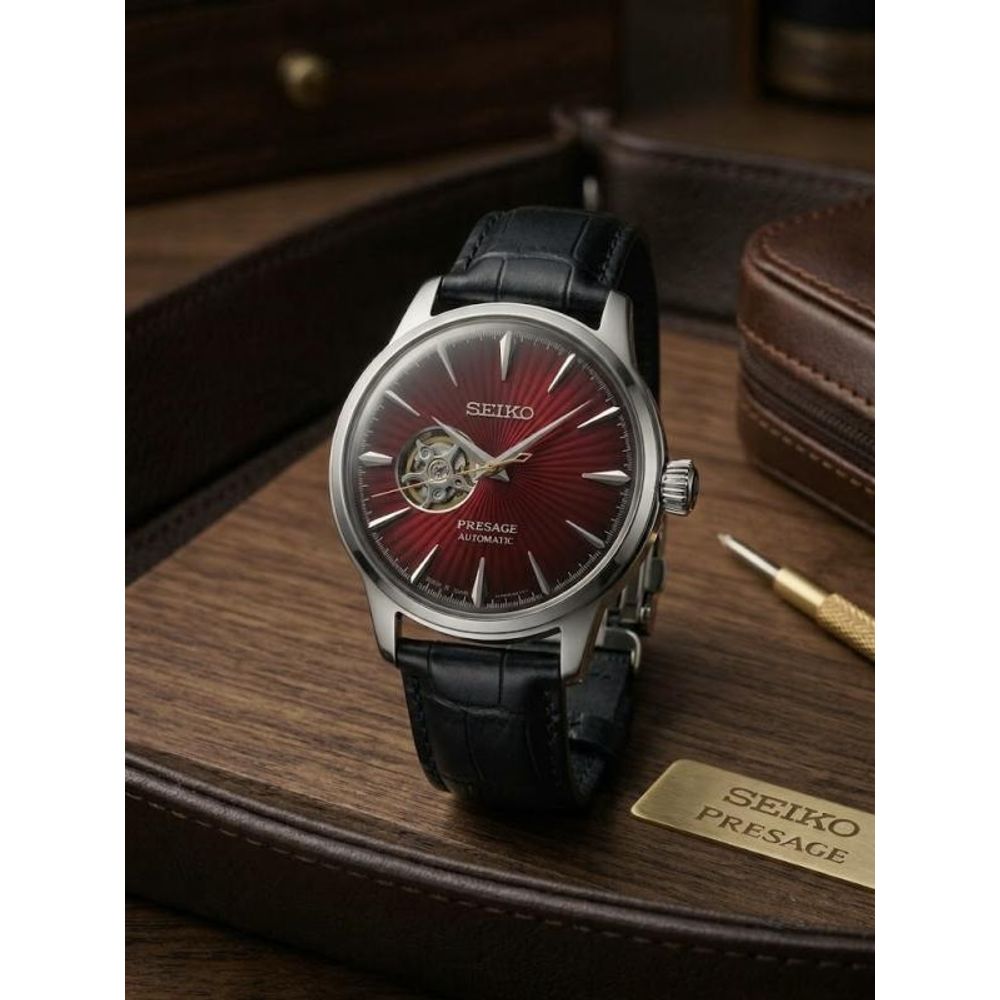 Seik o Presage Automatic Leather Open Heart