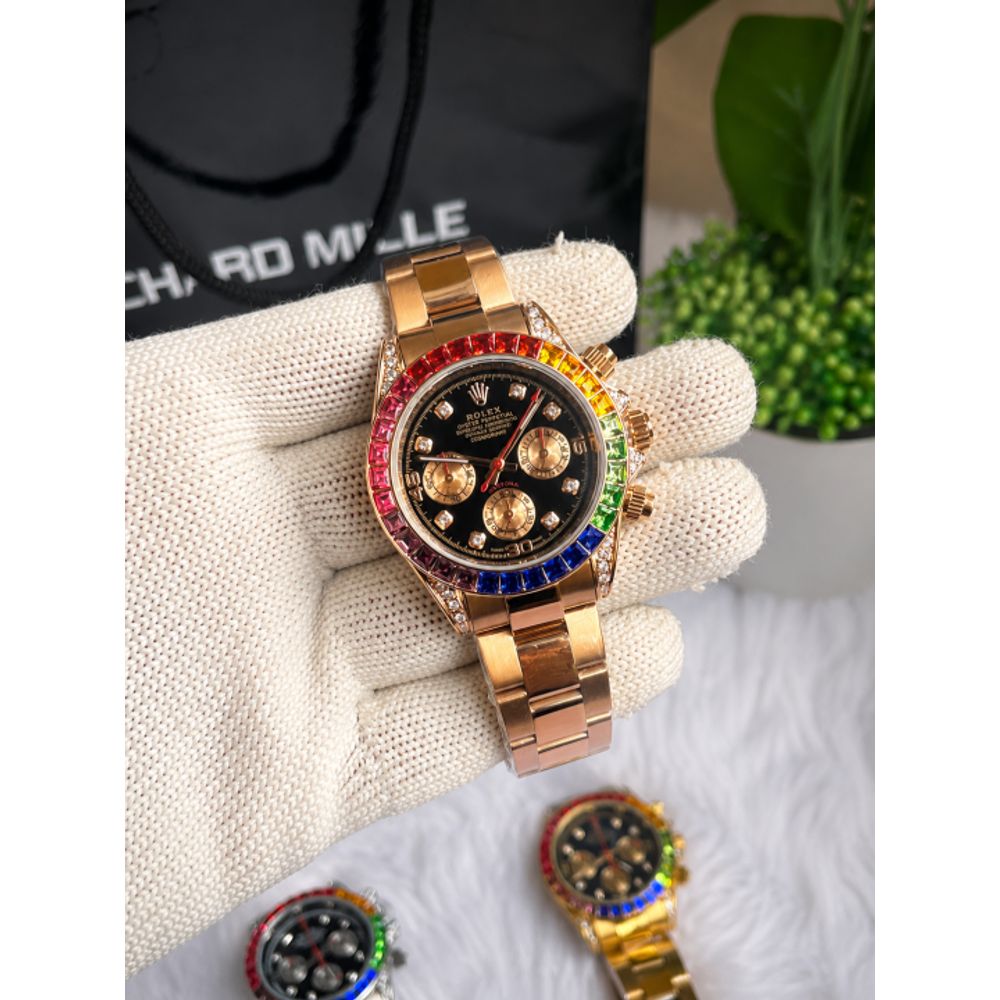 ROLLEX Rainbow Rose Gold Black Dial AT235