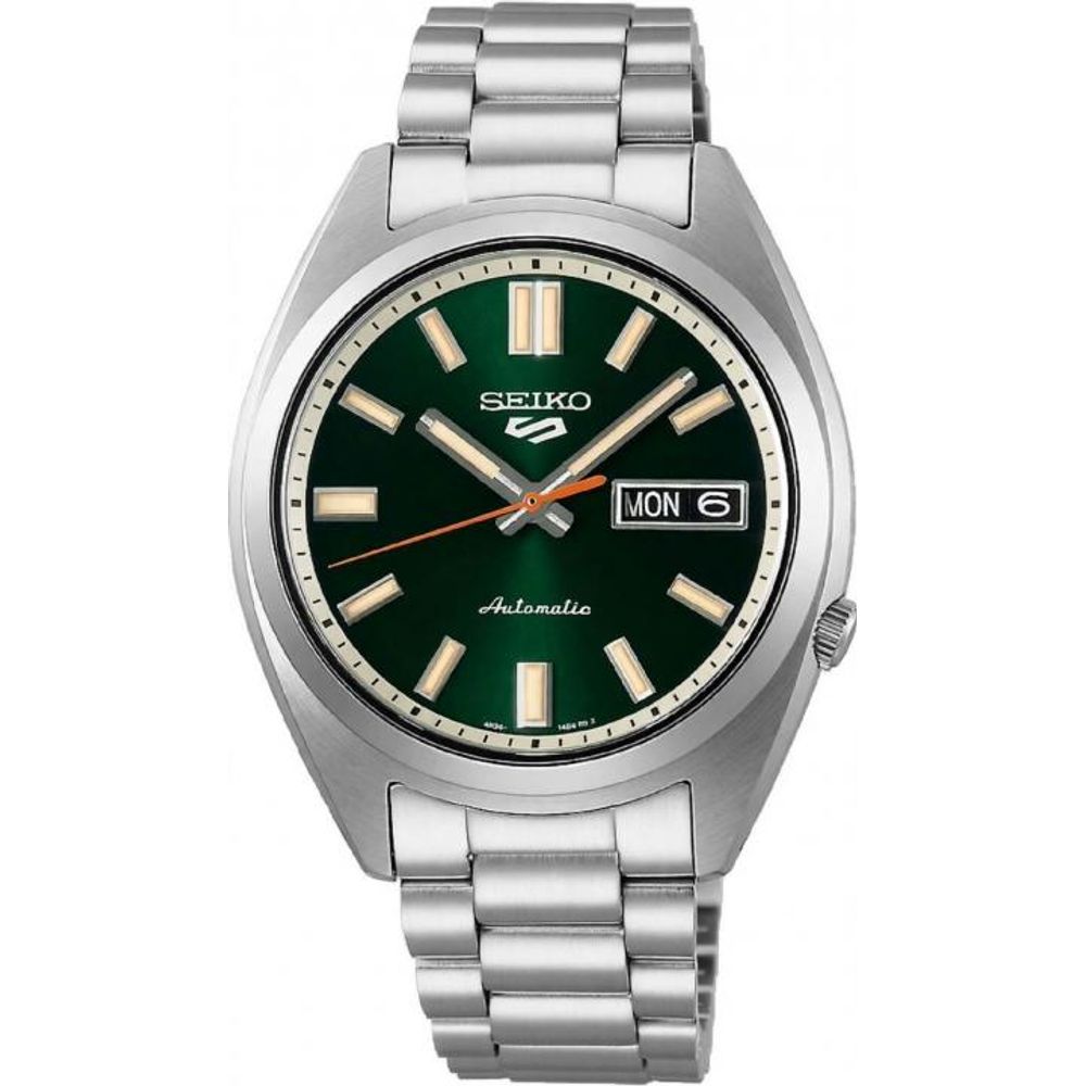 Seiko_o 5 Sports SNXS Automatic silver  green and Red niddle