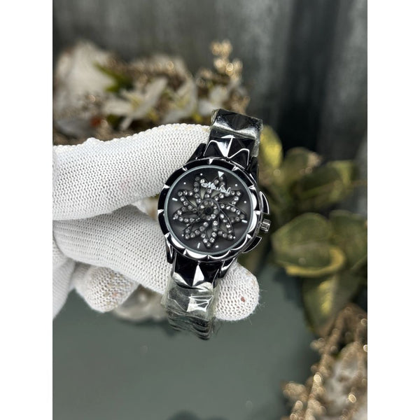 Mashali All Black Rotating Floral  Premium Watch