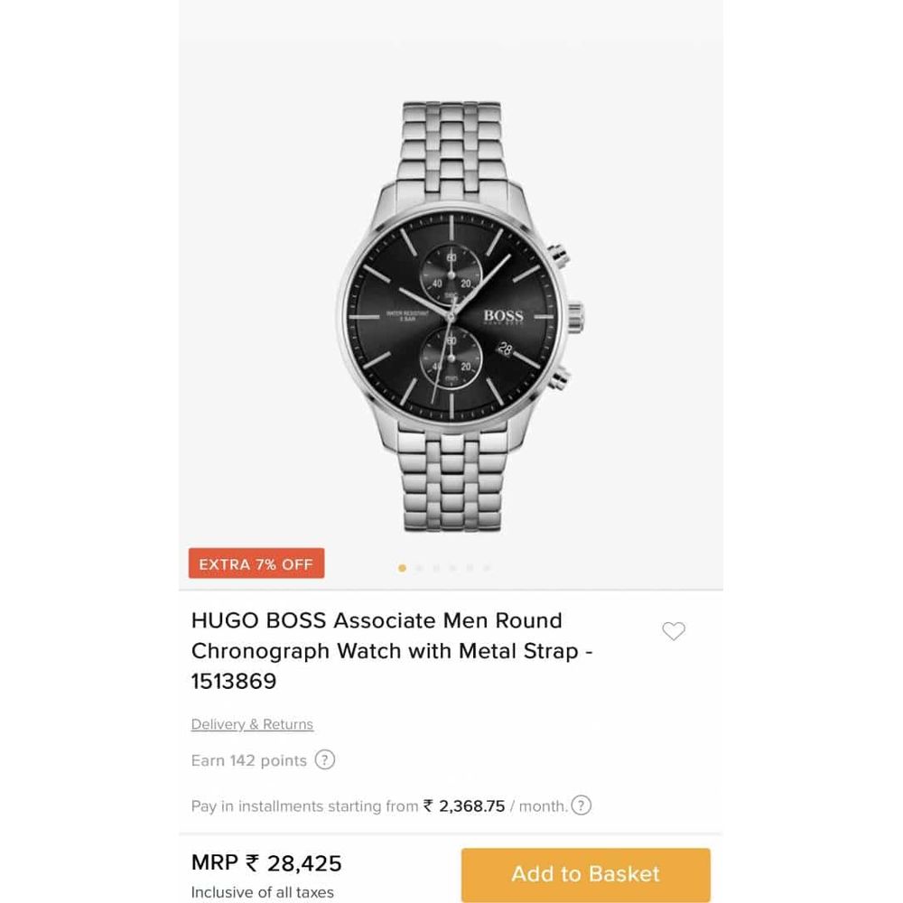 Hugo  Boss Associate Silver-Black Chronograph Metal Luxury Watch