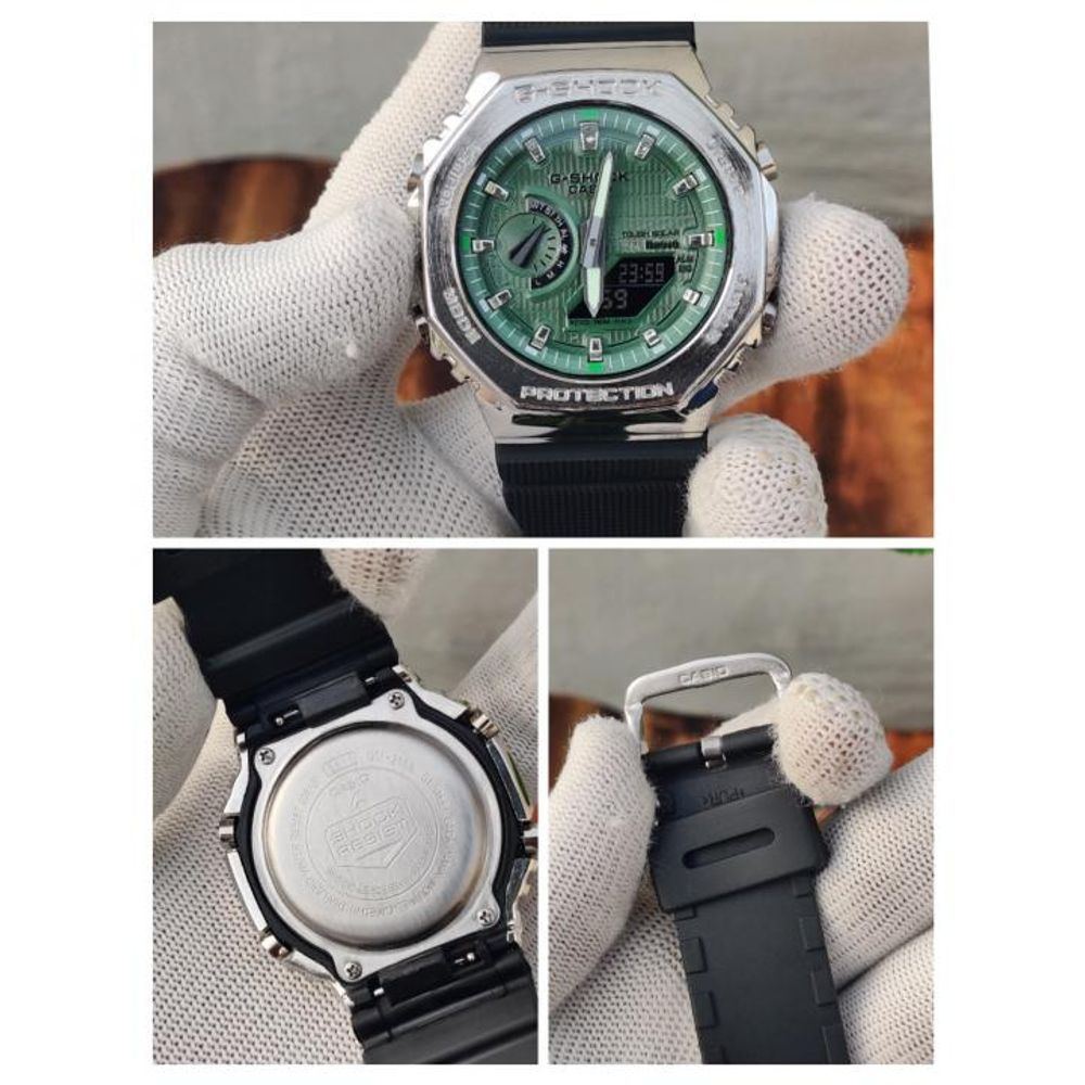 CASIO G-SHOCK 2100 METAL SILVER GREEN DIAL AT196
