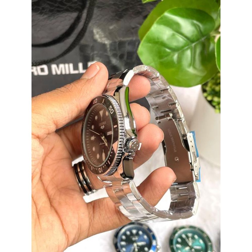 Seiko 5 Sports Day Date Open Back Silver Black AT458