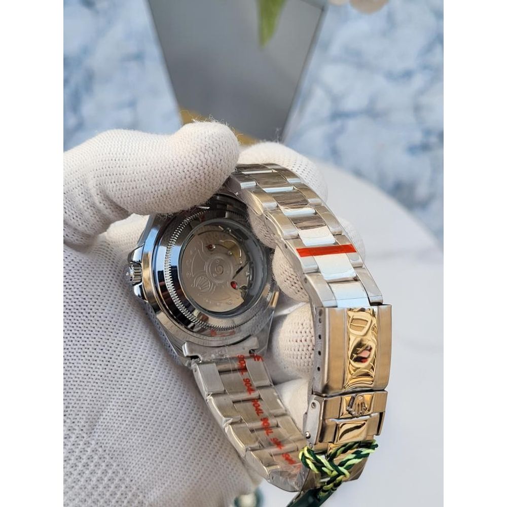 Rollex Explorer Open Back Silver Blue Dial  AT383