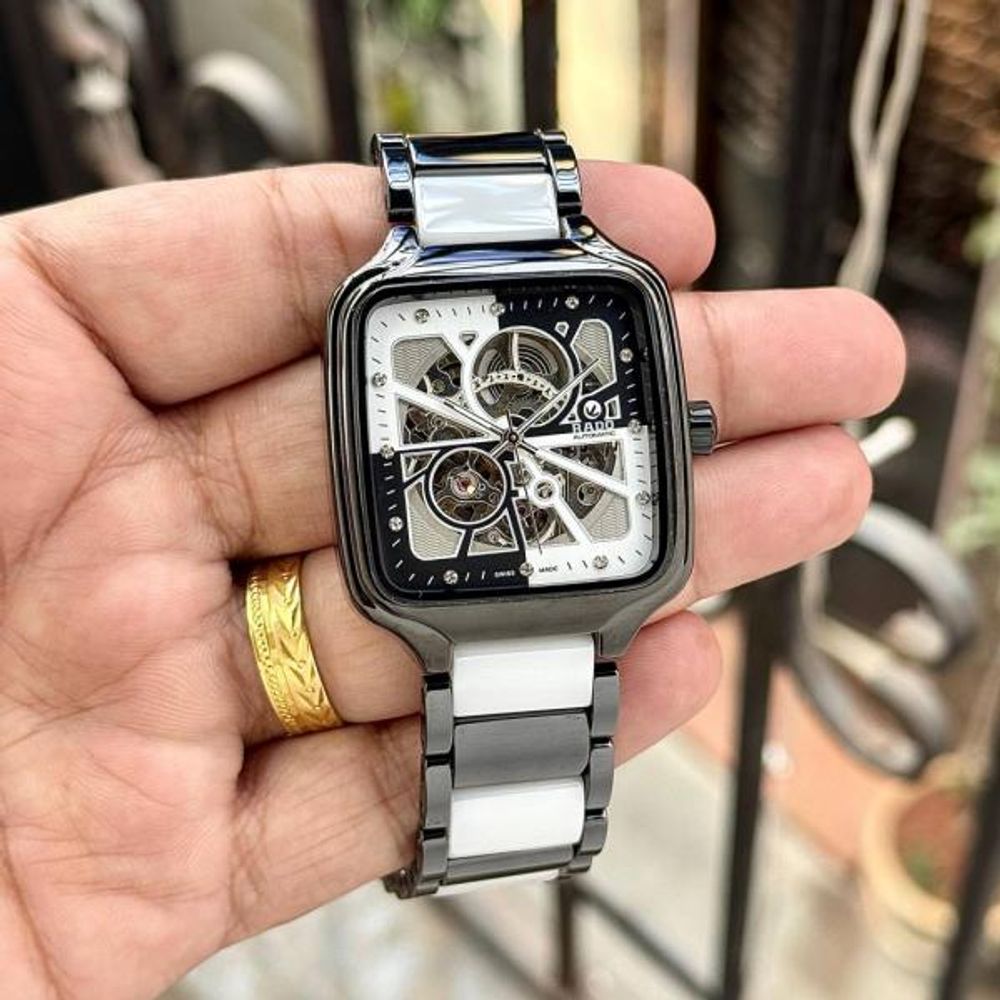 Raado True Square Automatic Open Heart Diamonds Limited Edition black white