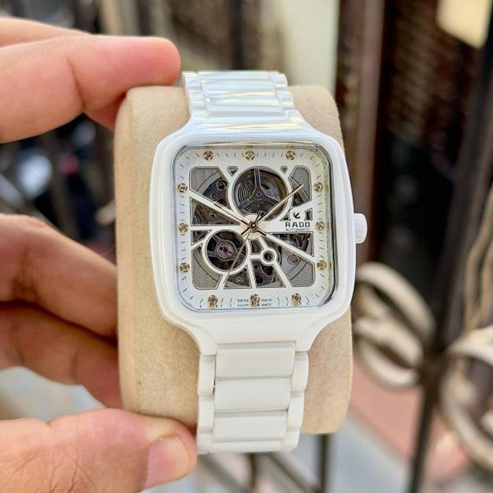 Raado True Square Automatic Ceramic- White-Gold Diamond