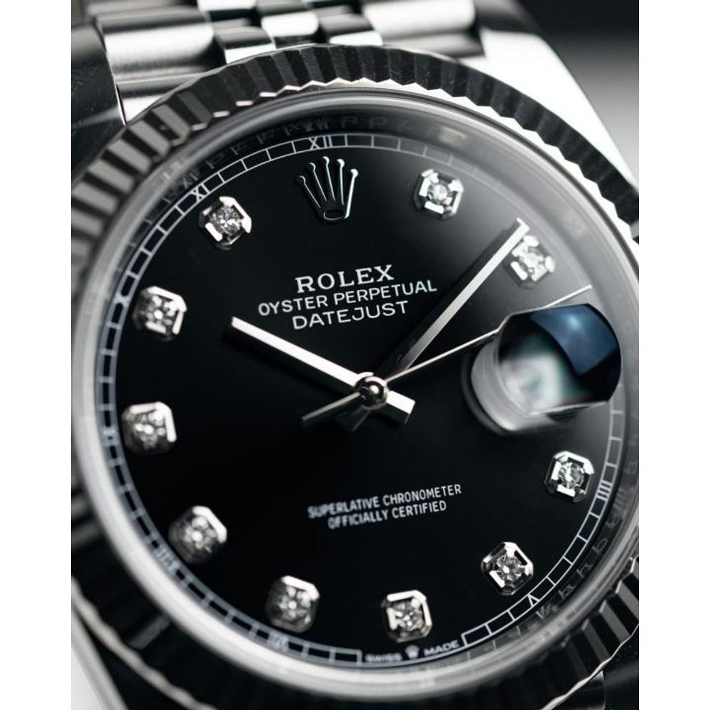 Rolee_x Oyster Perpetual Date Just Diamond Silver-Black-Diamond