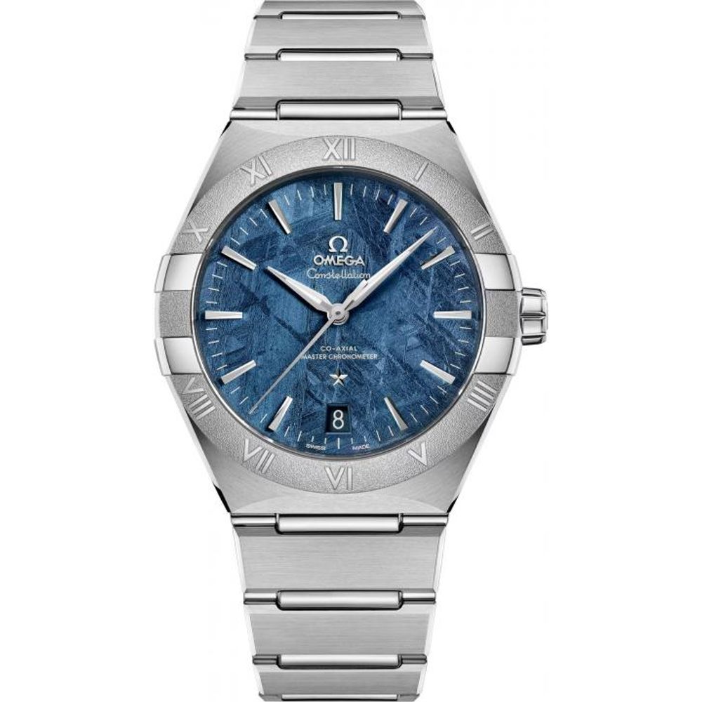 Omegha Constellation 41 mm Meteorite Watch silver blue design